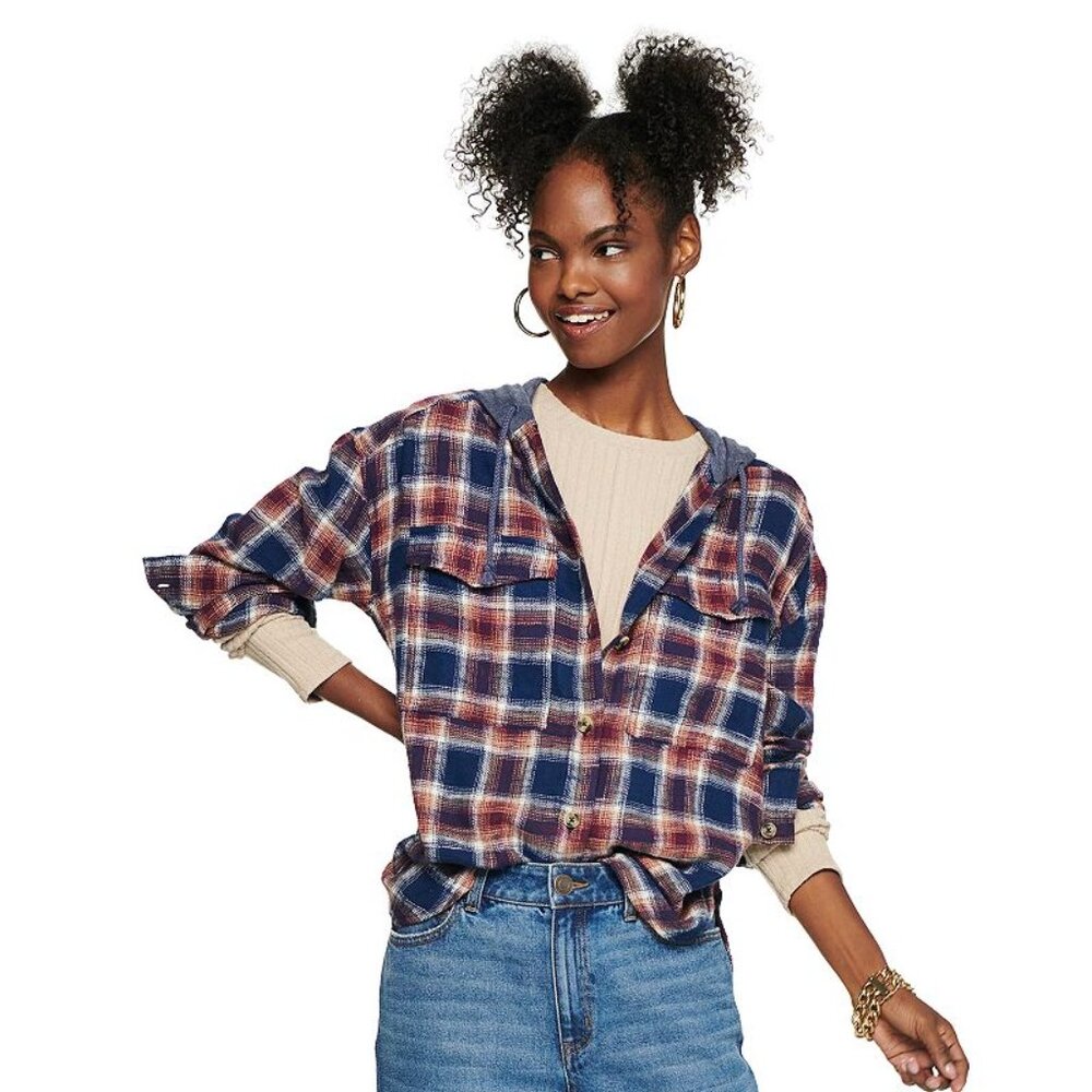 So - Women's Junior's Hooded Flannel Jacket - Size XL